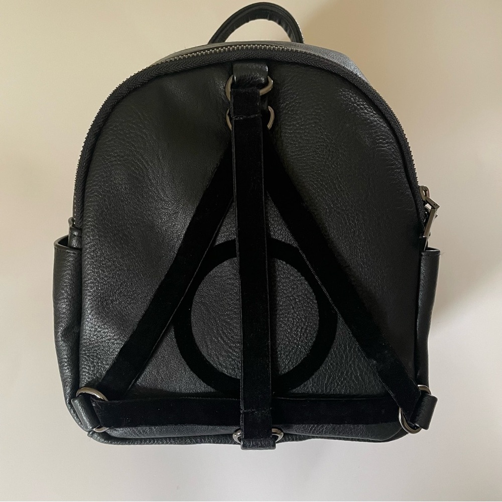Harry Potter Deathly Hallows Mini Backpack Black Velvet Faux Leather Adjustable